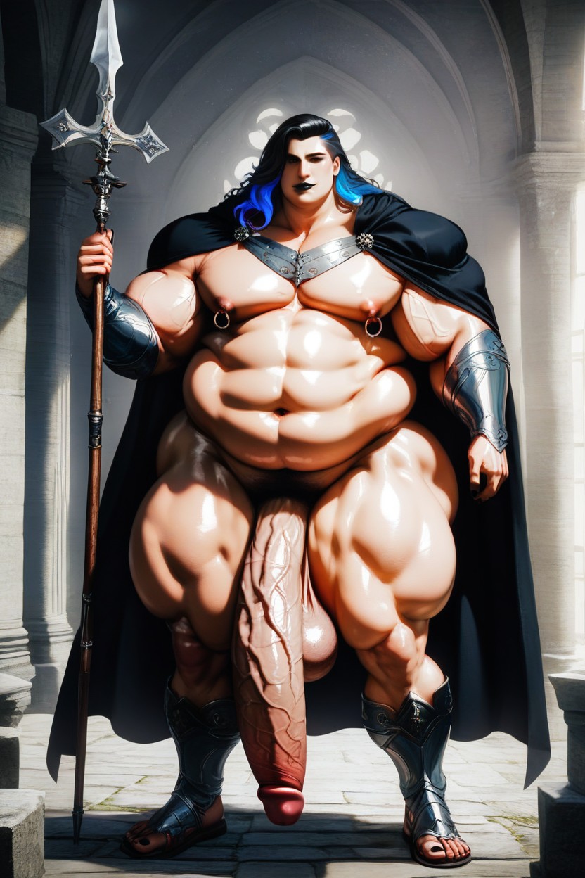 Black Hair With Blue Highlights, Nipple Rings, Morbidly Obese ゲイAIポルノ