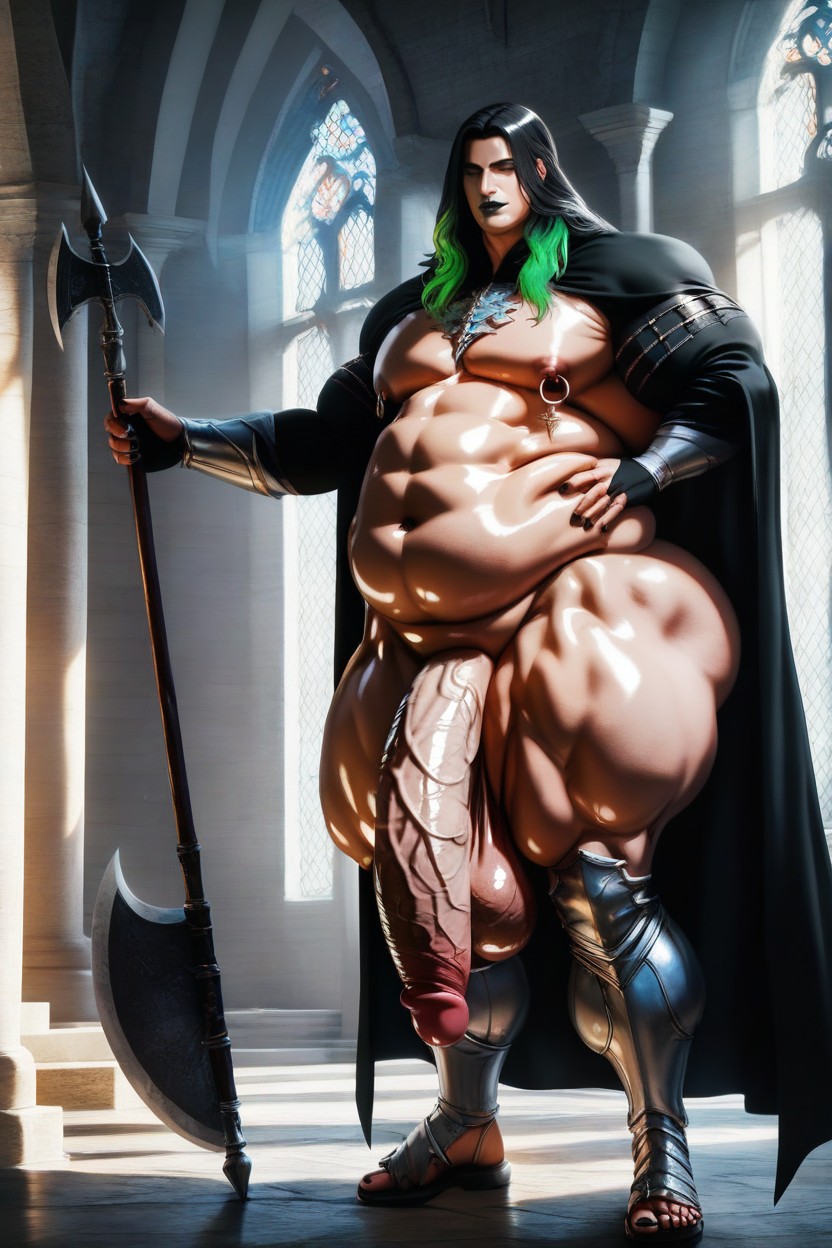 Massively Long Veiny Penis, Hyper Pecs, Gigantic Sagging Balls Pornografia gay com IA