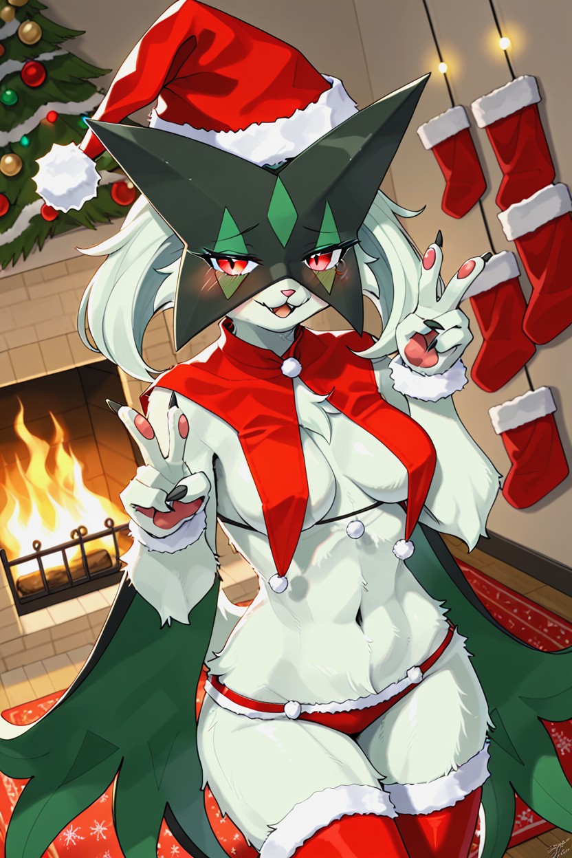 Santa Hat, Green Skin, Soft Warm Light Furry AI Porn