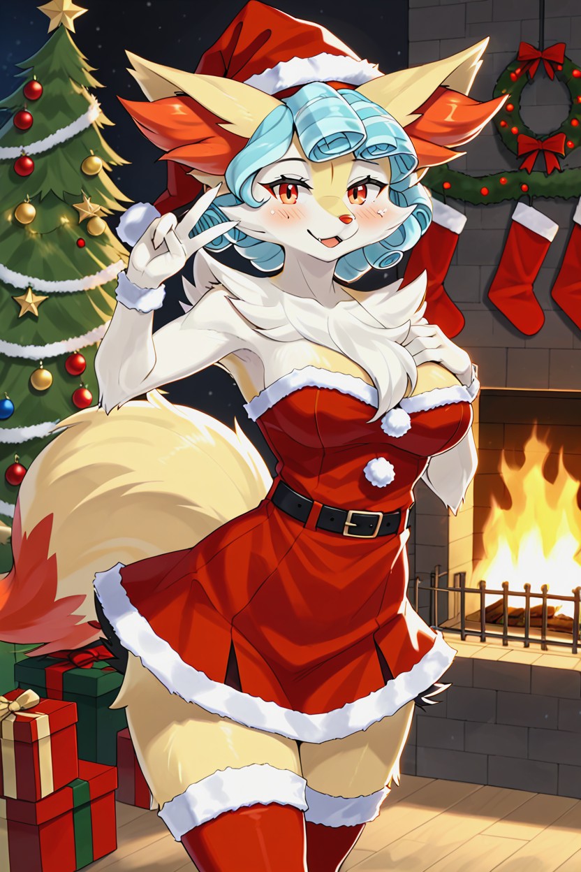 18+, Christmas Tree, One Hand On Chest Furry AI Porn