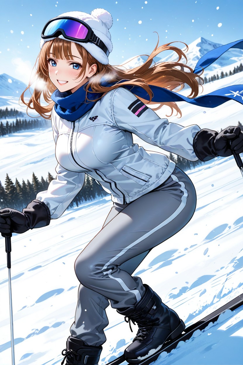 Fur Ski Gloves, Ski Boots, Swaying Body To The Left Hentai AI Porn