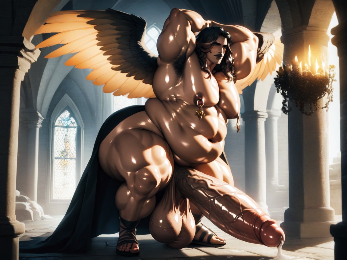 Hyper Thick Body, Bird Wings, Erection AI Gay Porn