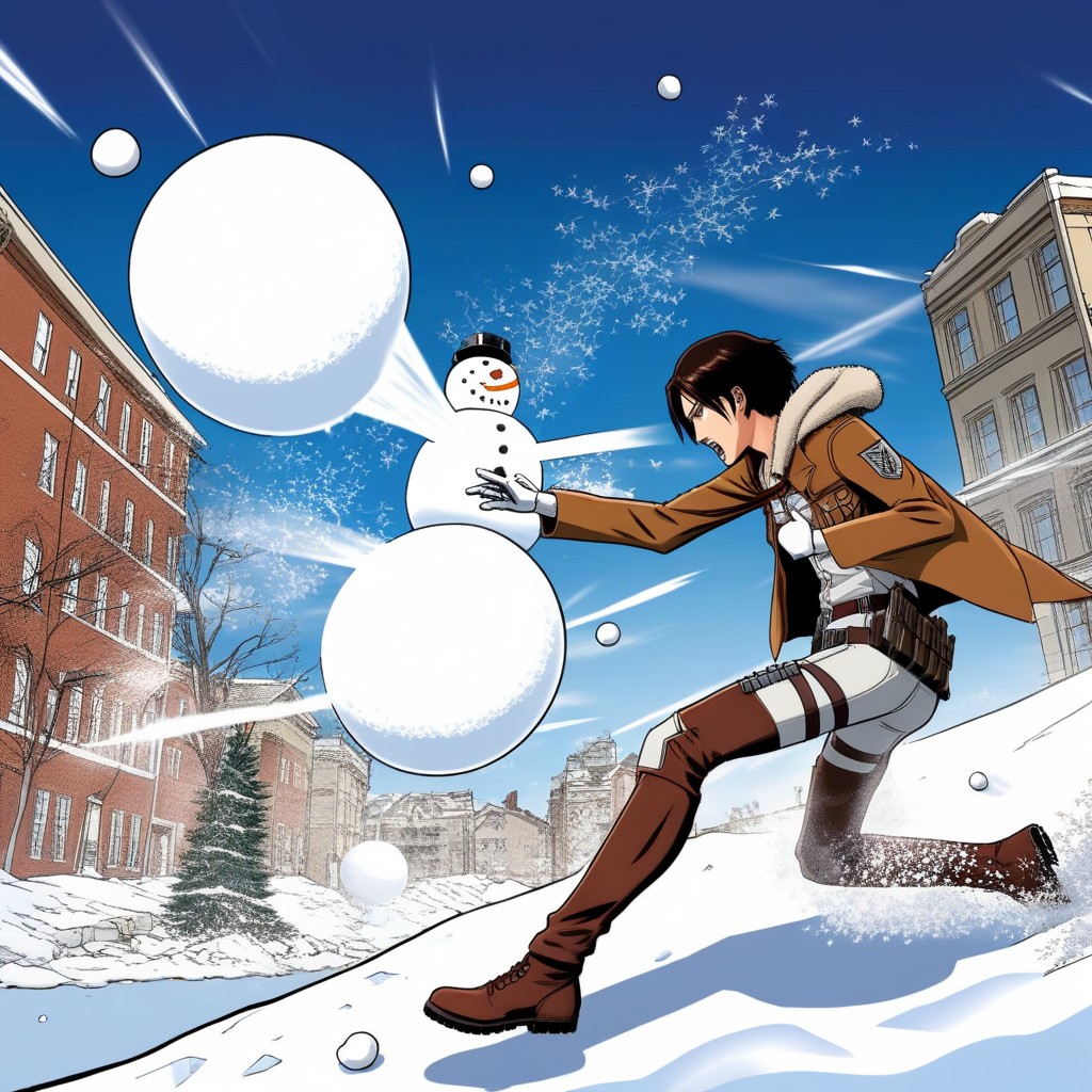 Snowball Battle, Fairy Tale About Attack On Titan, Eren And Mikasa Fighting Off The Titans In A Snowball Battle AI Porn