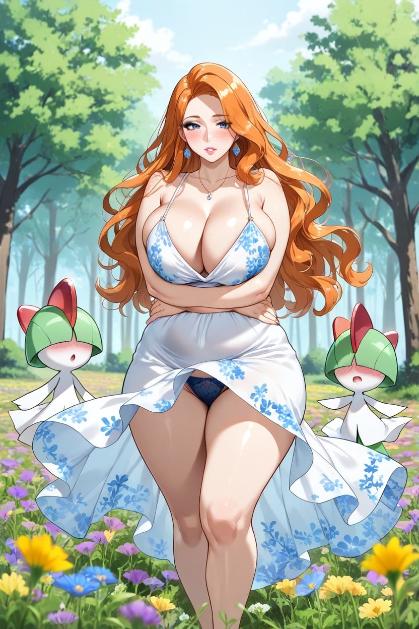 Voluptuous Curves, Freckles Covering Face And Body, Side View Hentai AI Porn