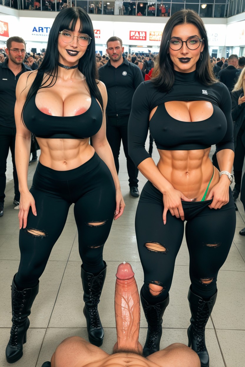 Woman Worshipping Penis, Hyper Cock, Hyper Extreme Bulging Cleavage Pornografia de IA