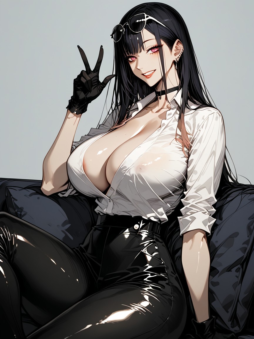 Midriff-baring Fashion, Close Up, Woman With Round Dark Sunglasses On Her Head Fashion Hentai AI Porn