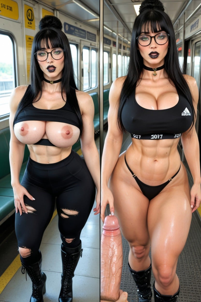 Breasts Hyper Bulging Out Of Top, Hyper Rounded Bubble Butt, Tight Top Barely Containing Breasts AI Porn