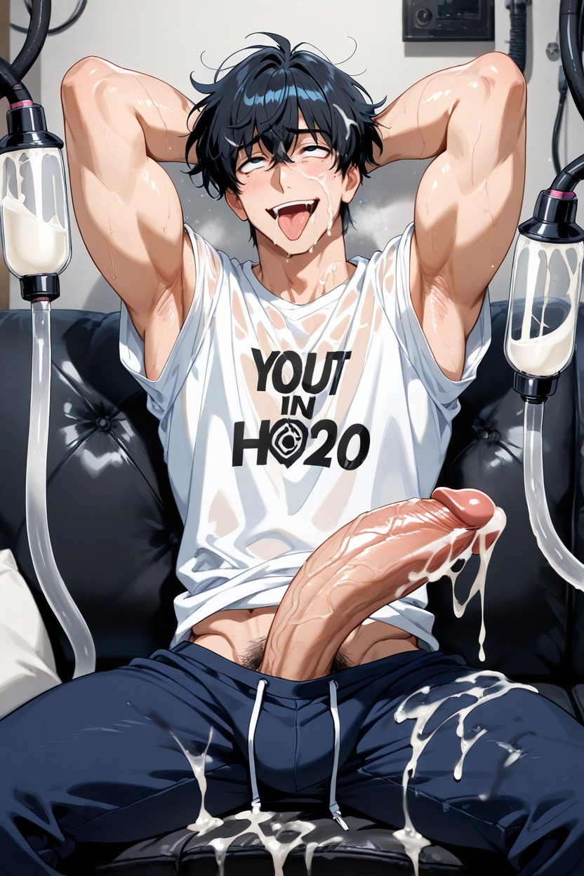 Messy Hair, Milking Machine, Gigantic AI Gay Porn