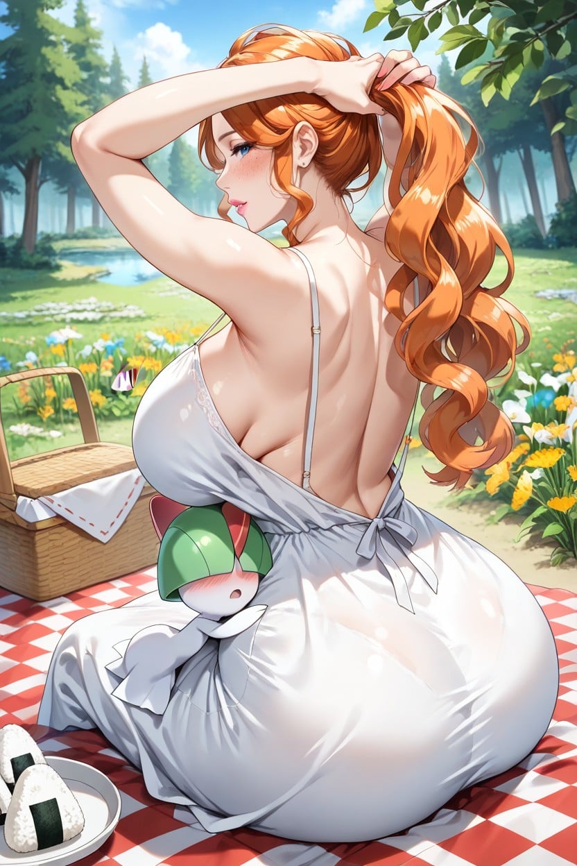 White Summer Dress, Dress Flowing In Wind, Detailed Food Items Hentai AI Porn