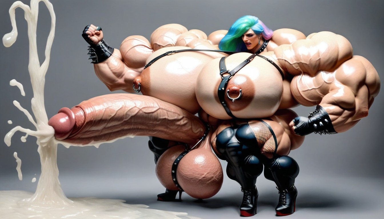 Hyper Massive Muscles, Bottom Heavy, Grey Background Porno IA transsexuelle