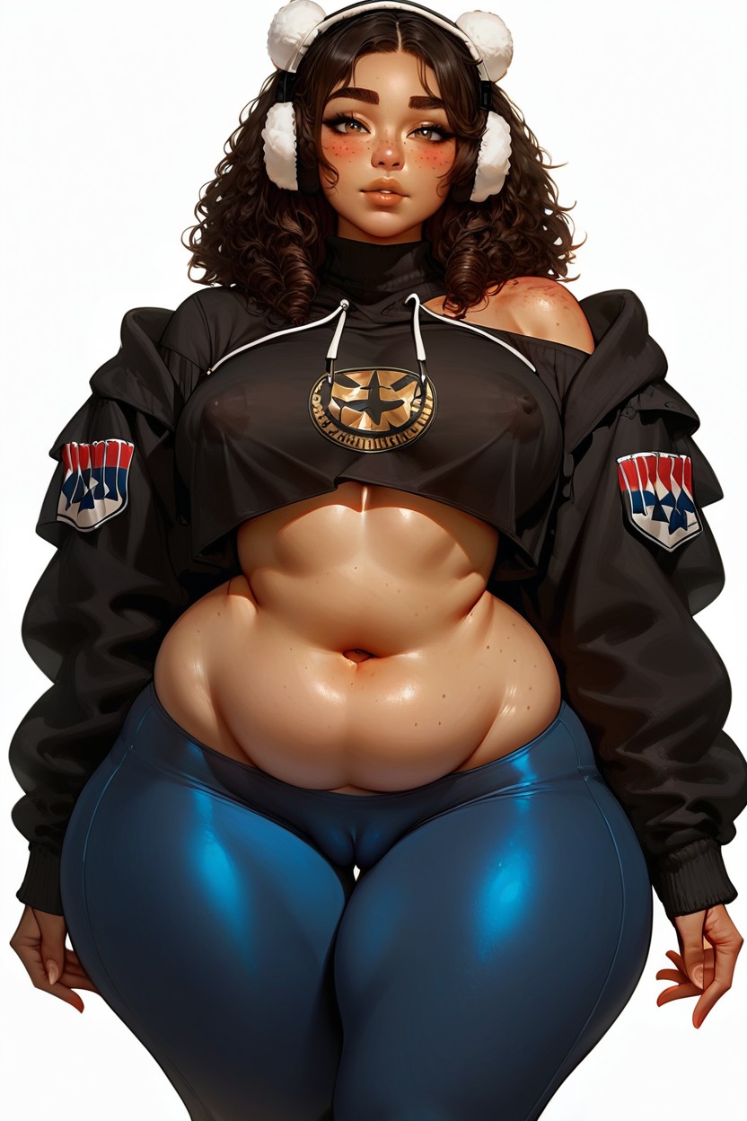 Tapered Eyebrows, Wide Hips, White Ear Muffs Hentai AI Porn