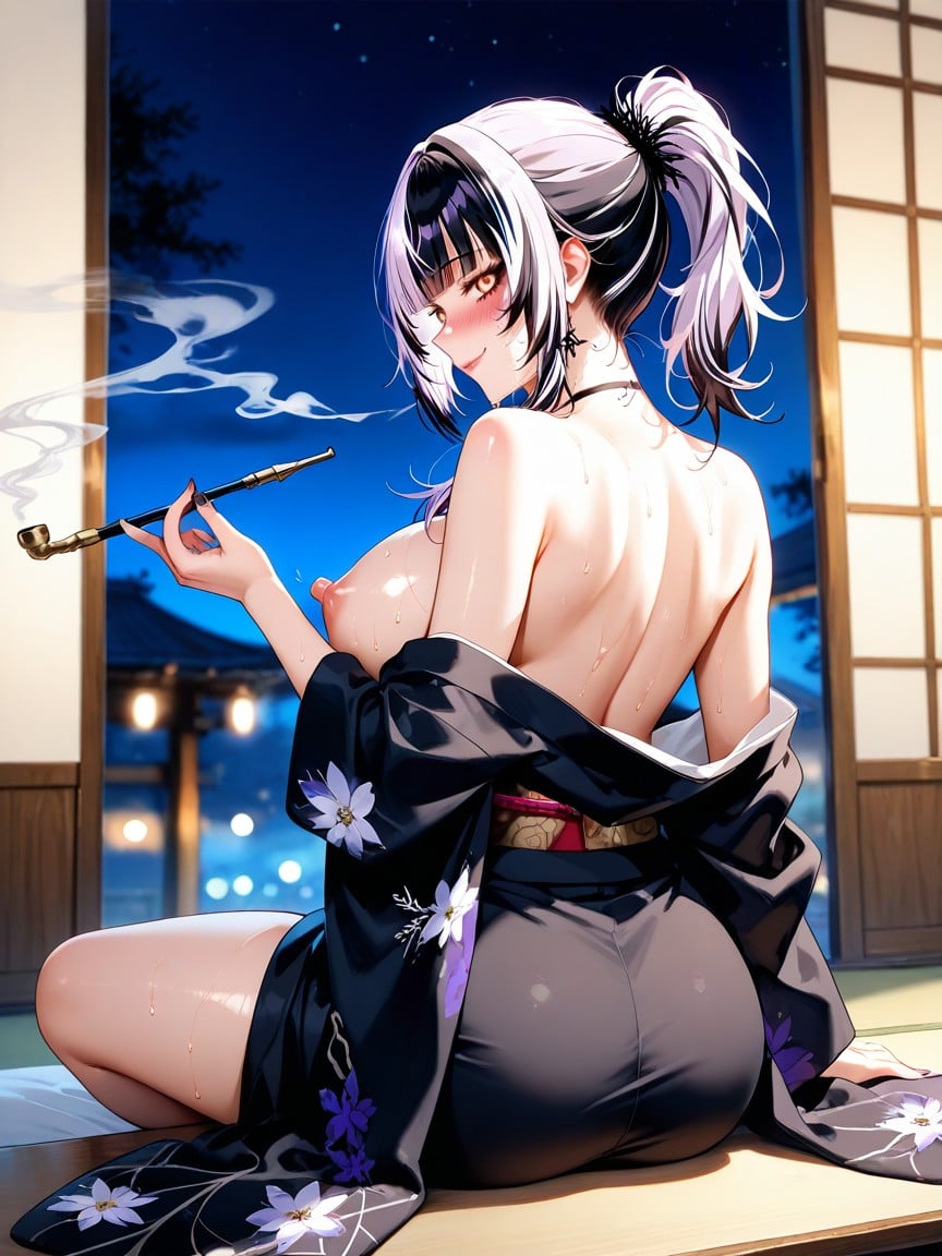Model, Shiori Novella From Hololive, Sitting On Terrace Hentai AI Porn