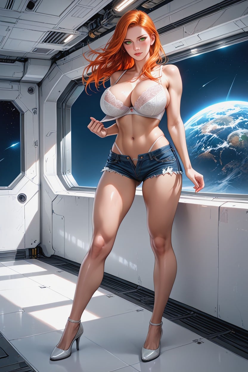 Jean Shorts, Breasts Swaying, Blushing Hentai AI Porn