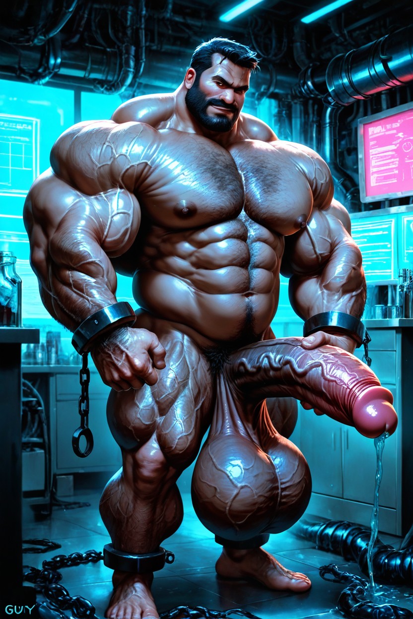 Grabbing Dick, Body Hair, Neon AI Gay Porn