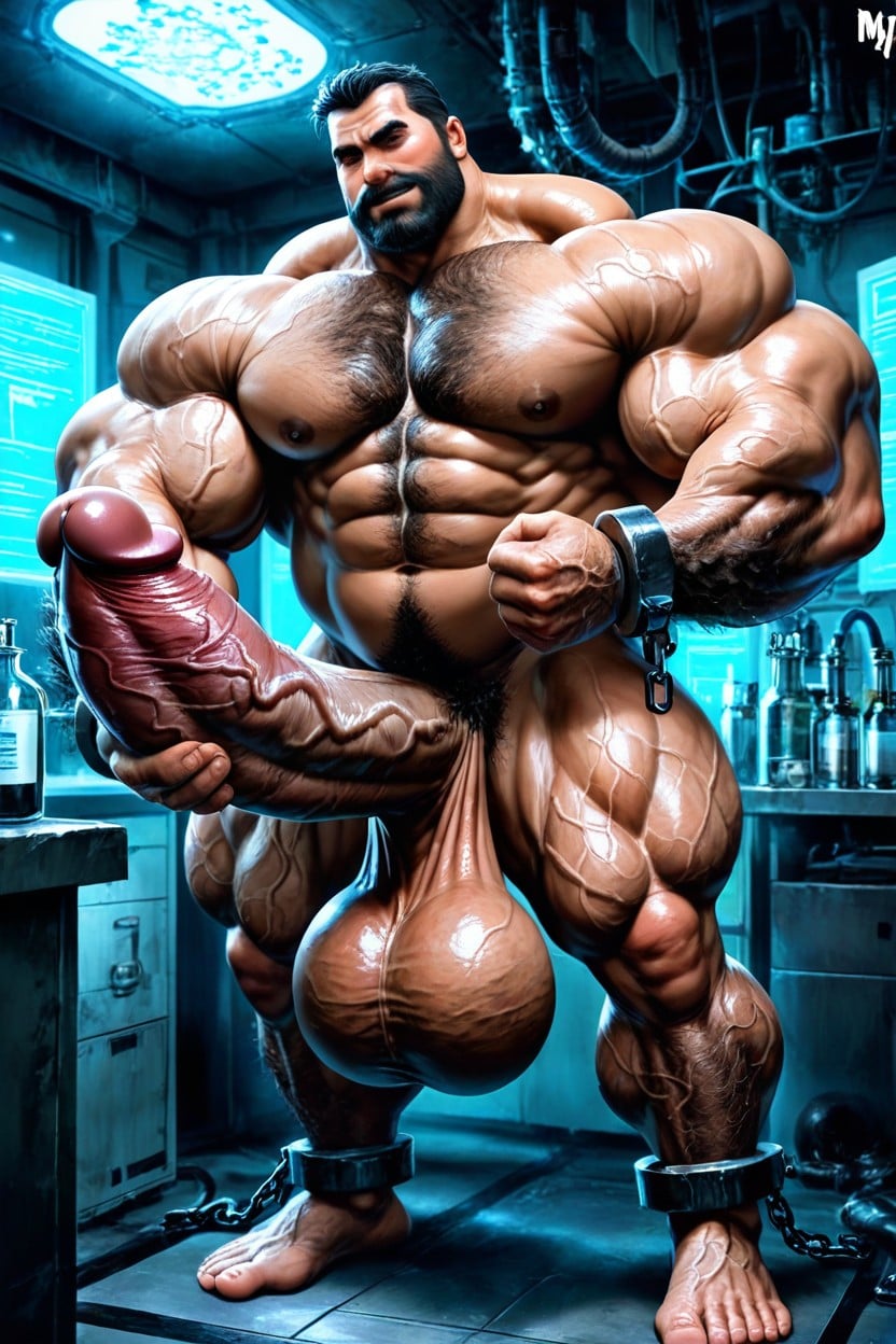 Giant Body Builder, Vue De Côté, Hyper Massive Cock Porno IA Gay