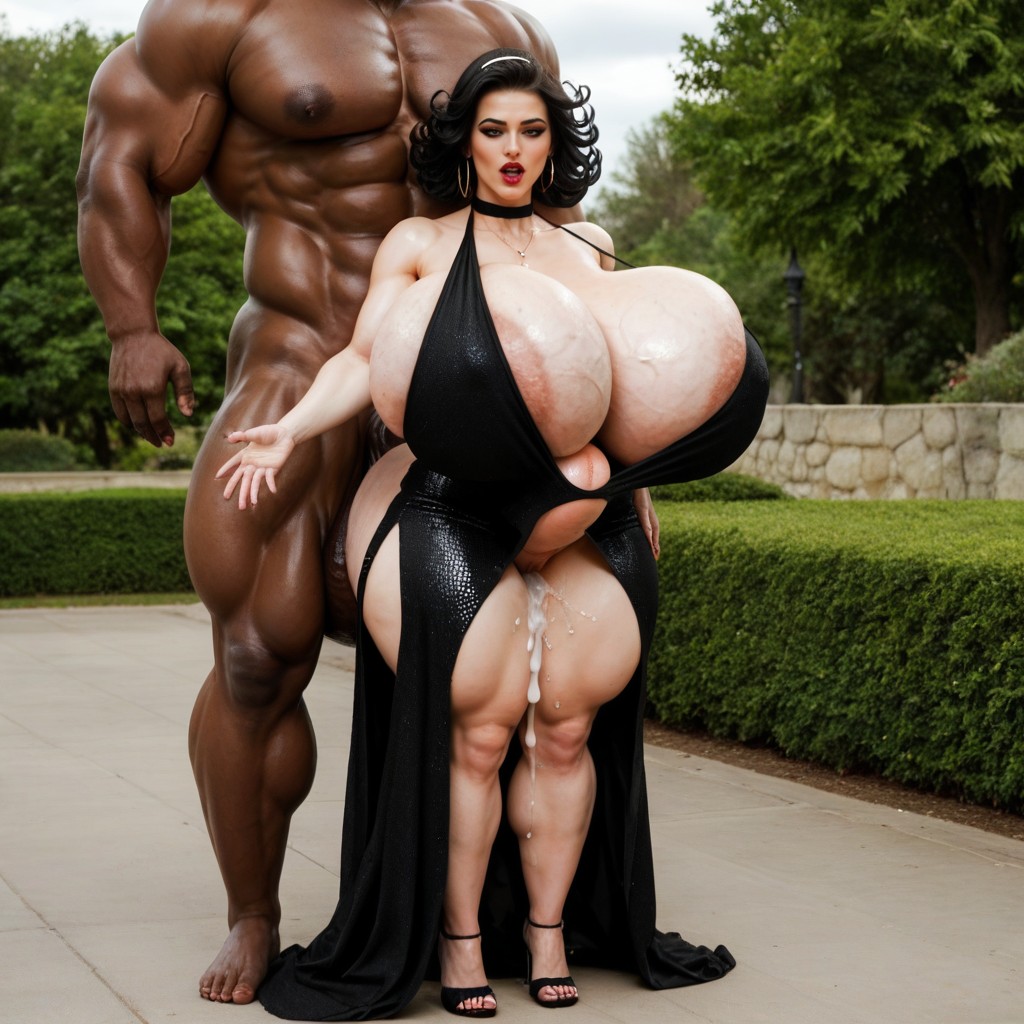 In Park, Deep V Neck Dress, Hyper Girth Cock AI 포르노