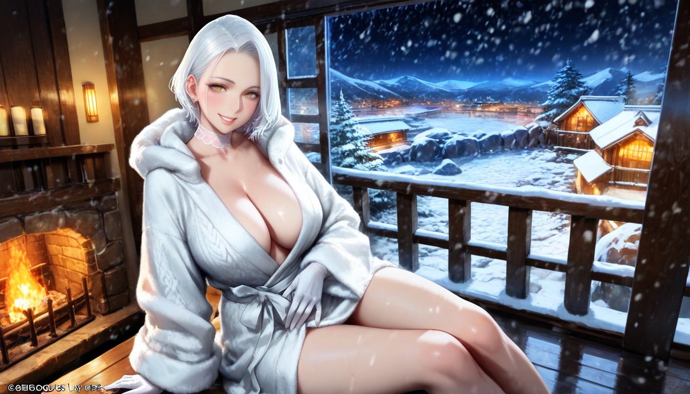 Wool Hood Down Behind Her Head, Cinematic, Smiling AI 포르노