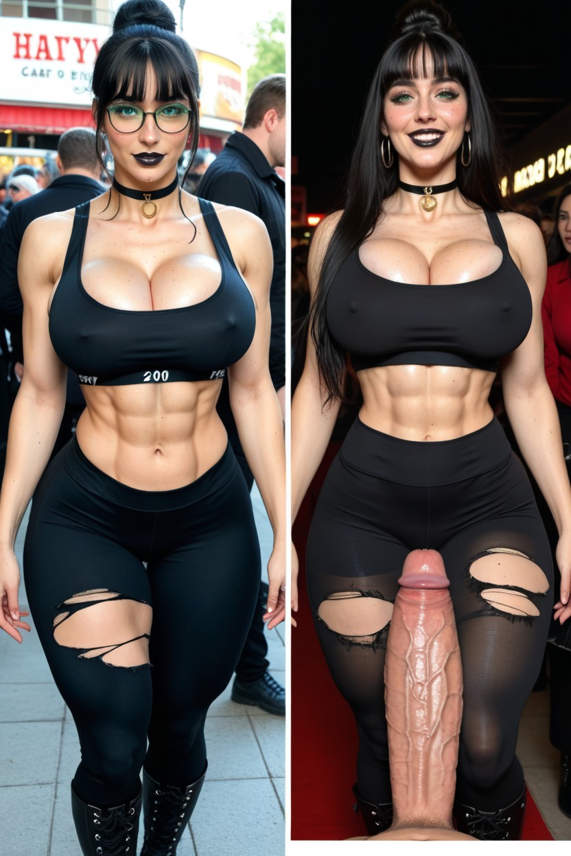 Vista Frontal, Hyper Slutty Bimbo Hourglass Body, Standing Pornografia de IA