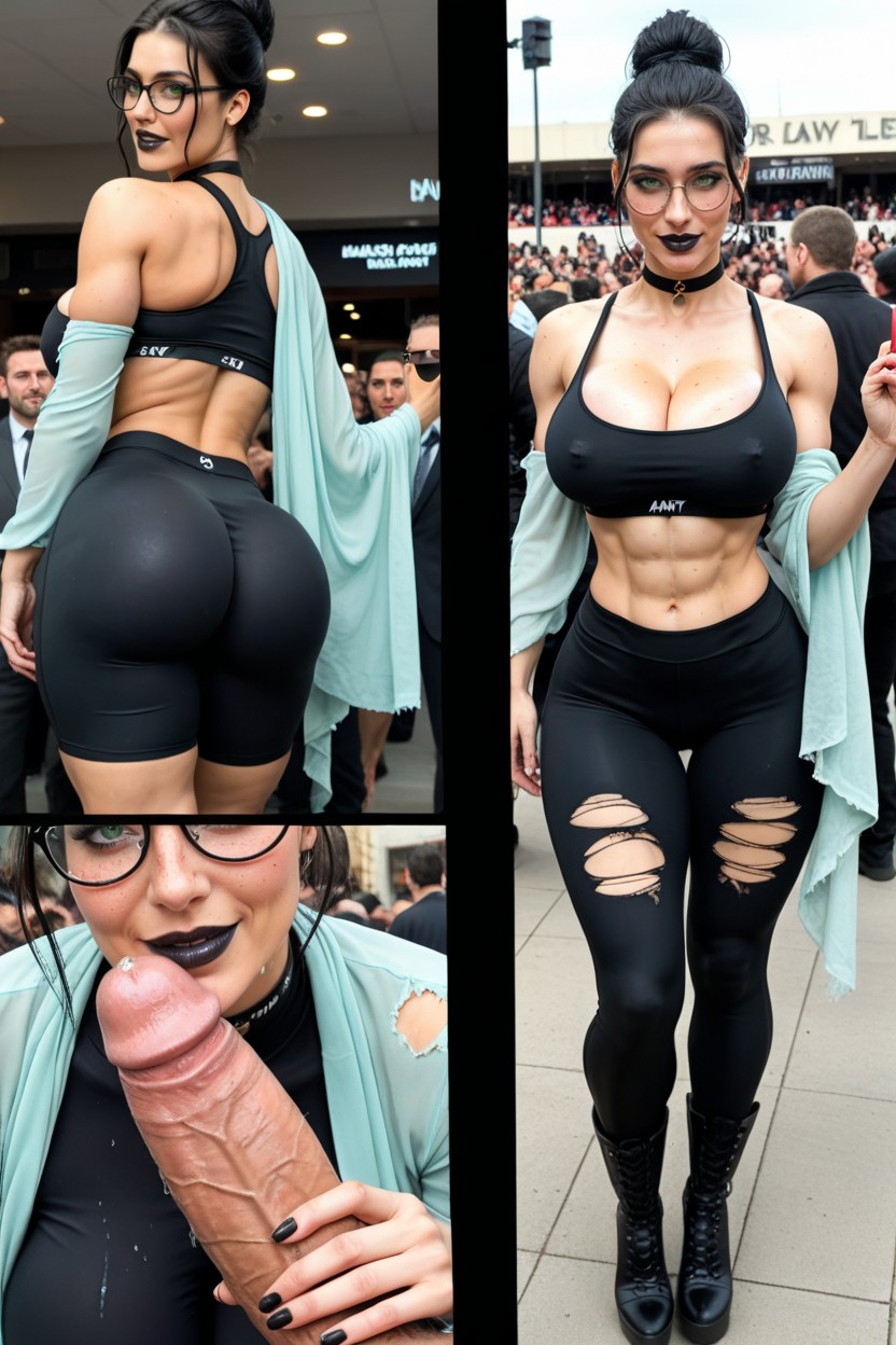 Woman Worshipping Penis, Medium Perky Natural Breasts, Black Lipstick AI黃片