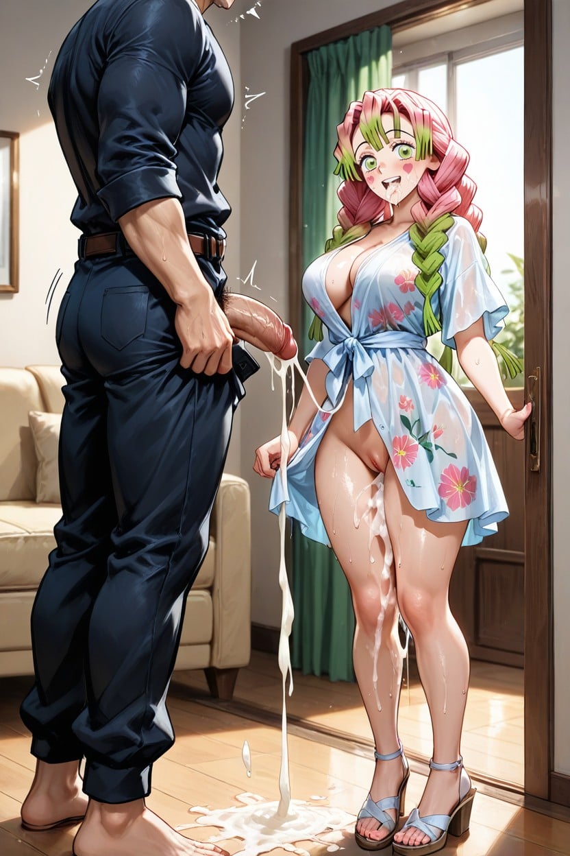 Wearing A Floral Dress, Skinny, Surprised Hentai AI Porn