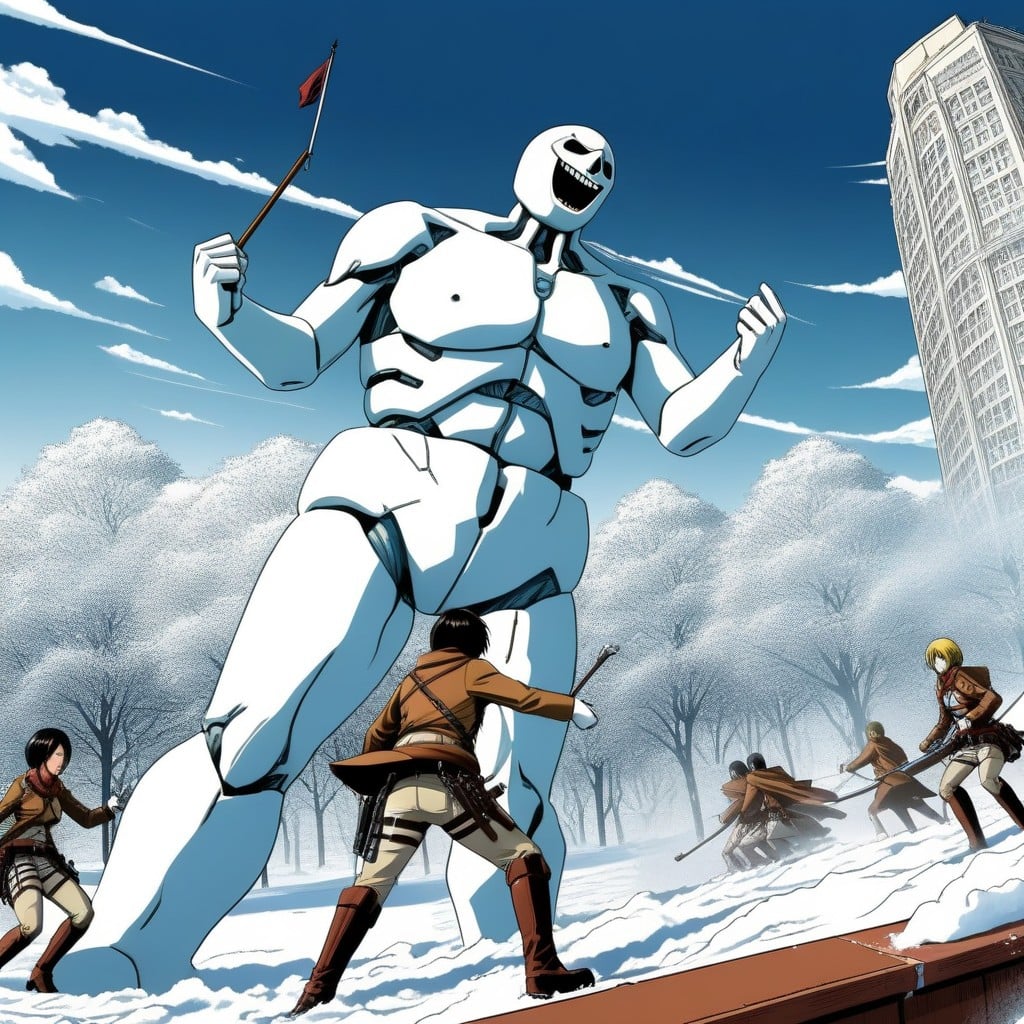 Create Attack On Titan Comic, Dynamic Snowball Fight, Titans Like Snowman AI黄片