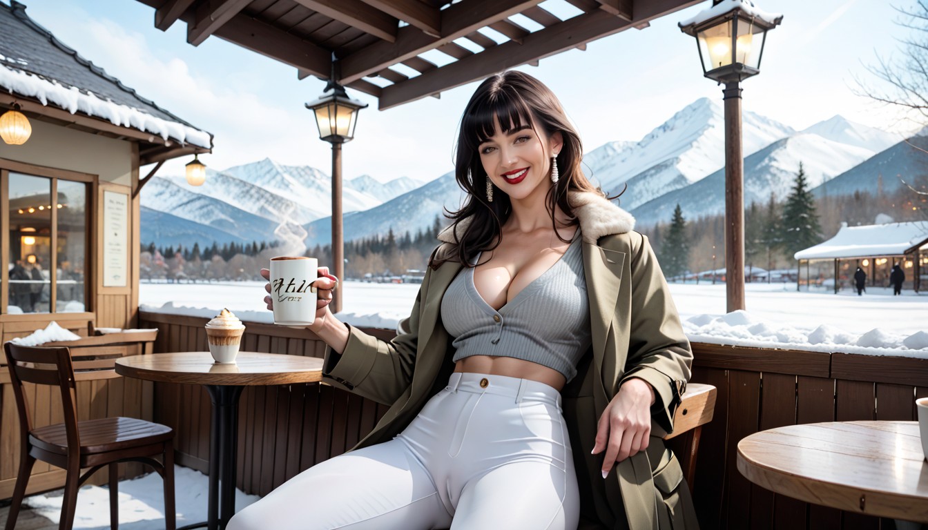 In A Cafe, Bokeh Effect, Hair Bangs AI Porn