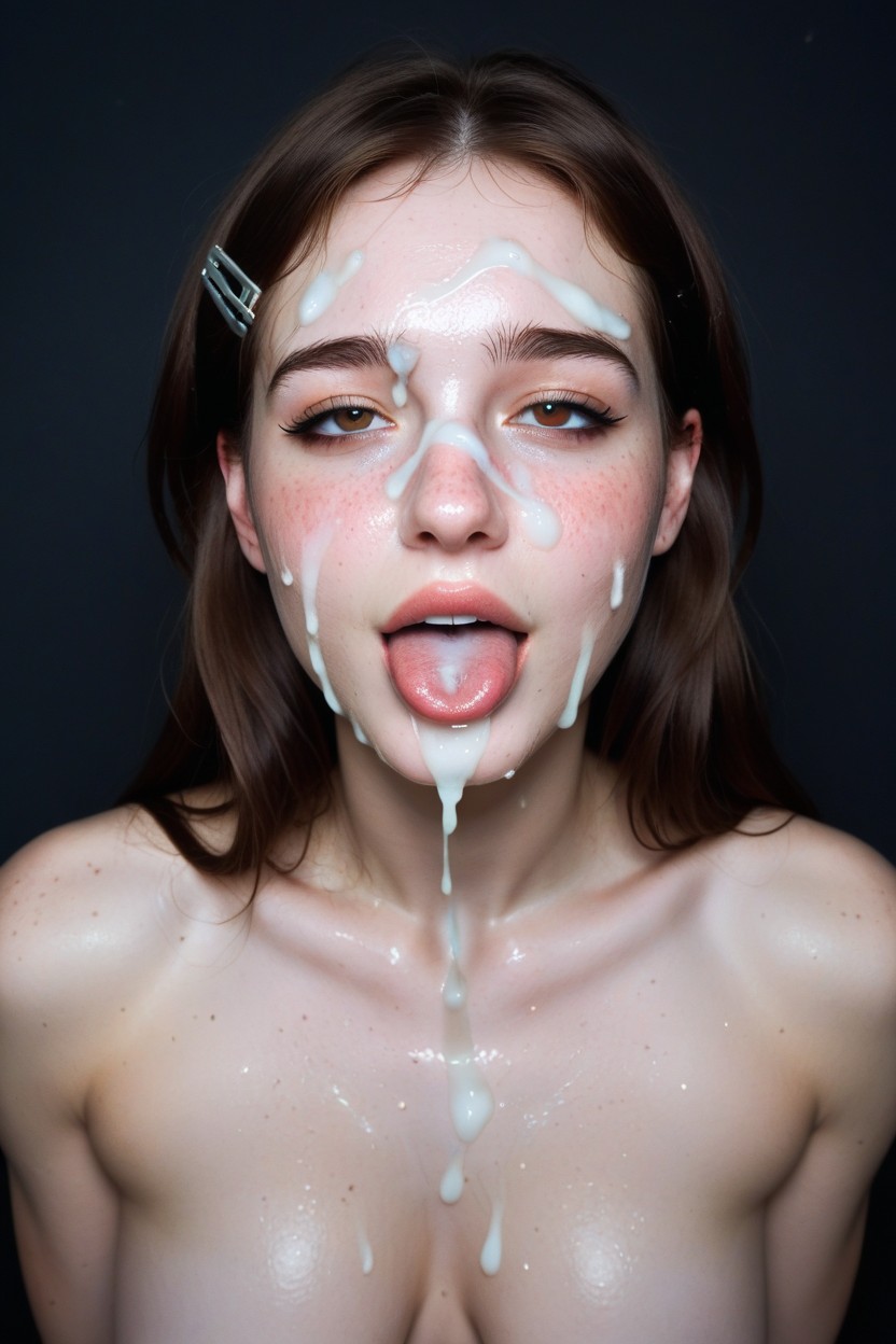 Ahegao, Blushing, Cum On Face Porno IA