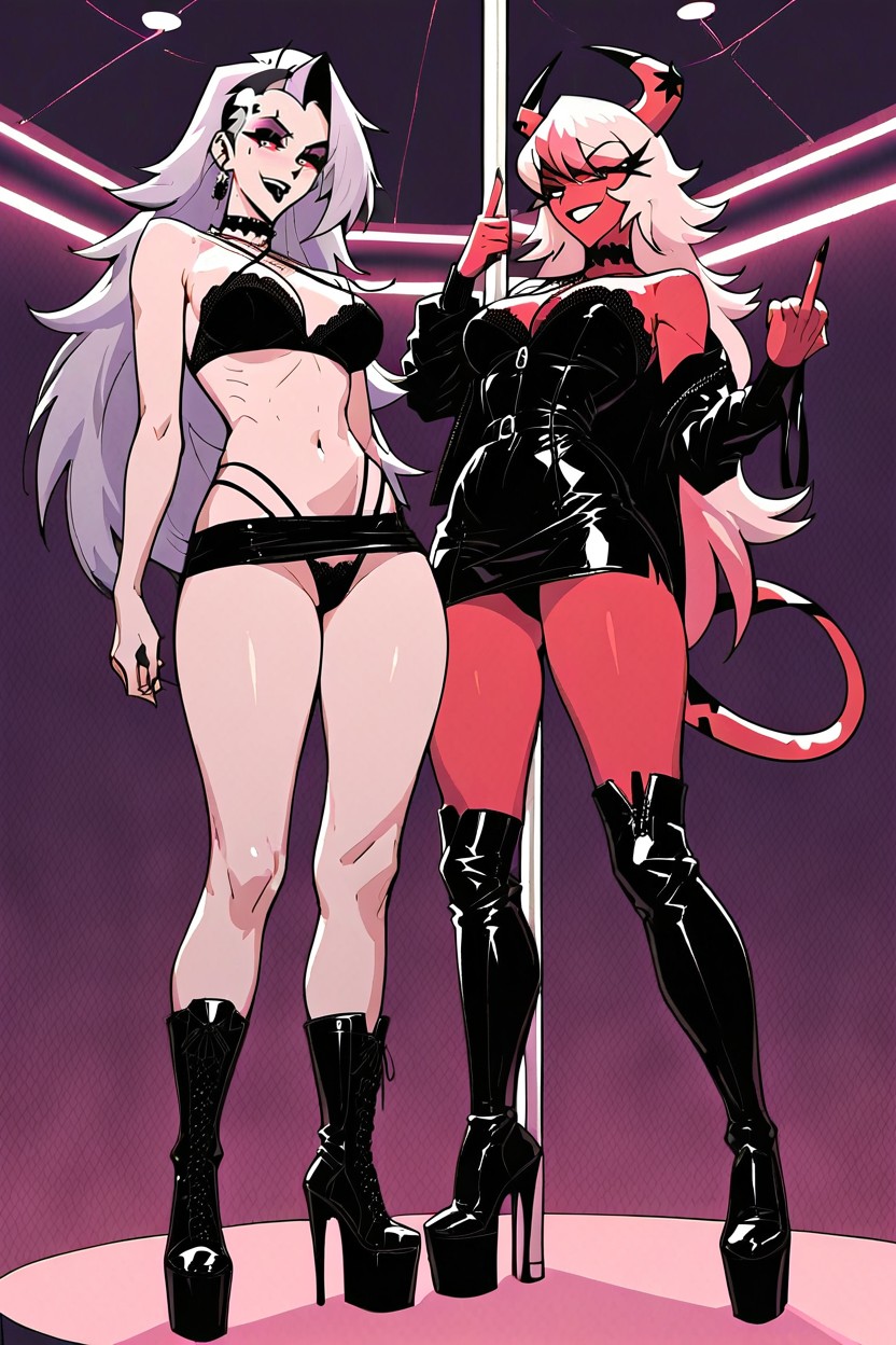 Standing Naked With A Choker, Black, Knee-high Boots Hentai AI Porn