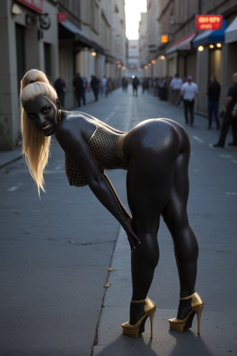 Midnight Black Skin, Side View, Alleyway Porno IA