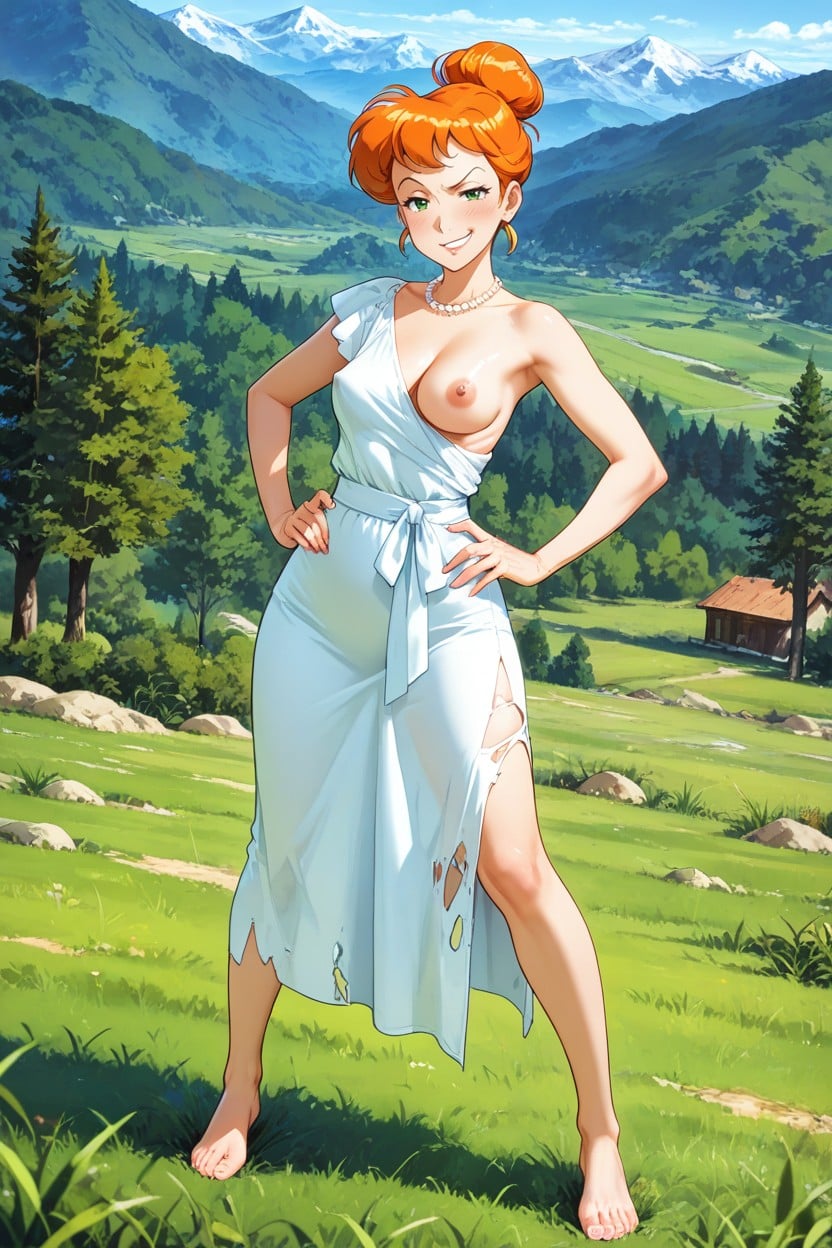 Standing, Outdoors, Green Eyes Hentai AI Porn