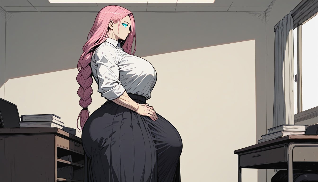 Side View, Flowing Hairstyle, Standing Behind Hentai AI Porn