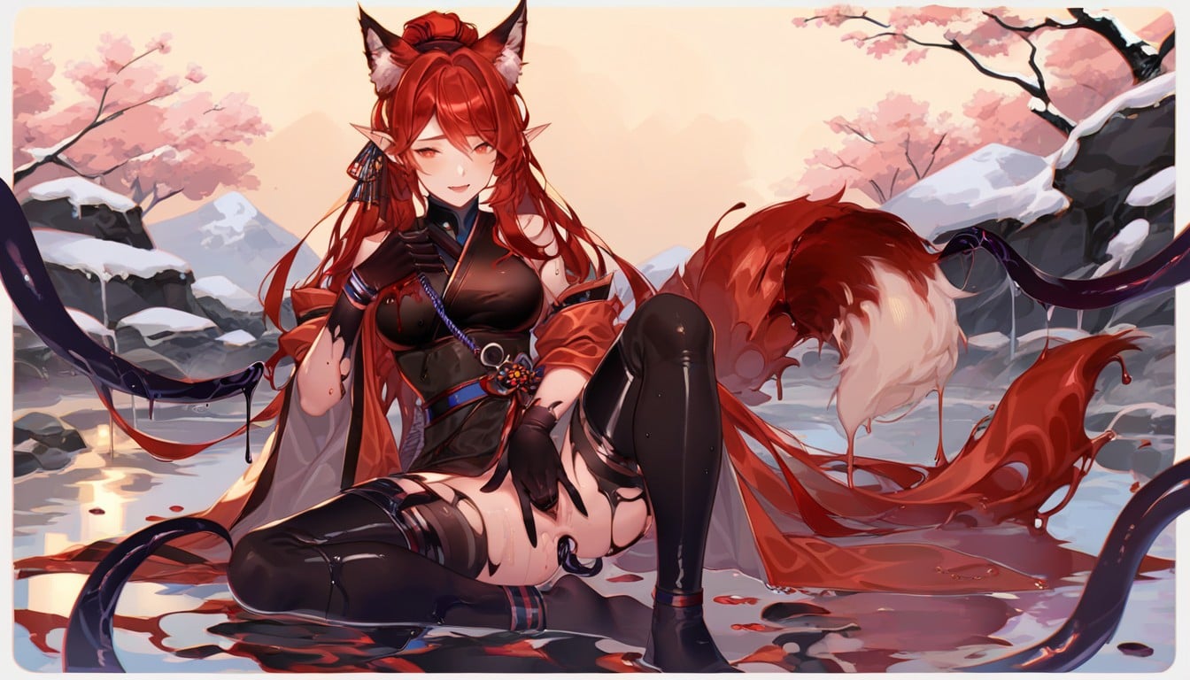 Gelatinous Clothes, Red Fox Tail, Bondage Female With Gelatinous Tentacles Porno IA
