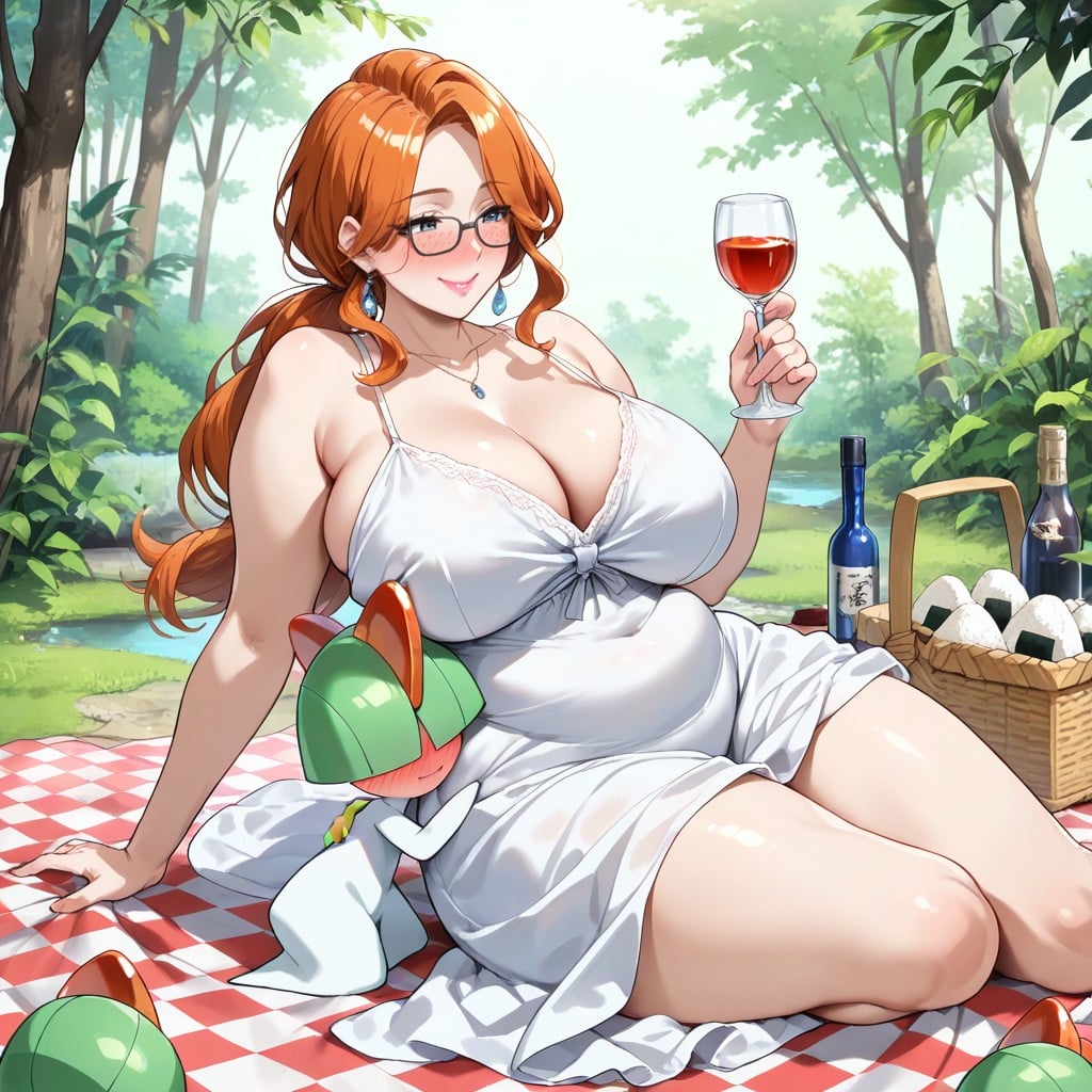 Woman Holds Ralts, Massive Breast, Head Between Large Breasts Hentai AI Porn