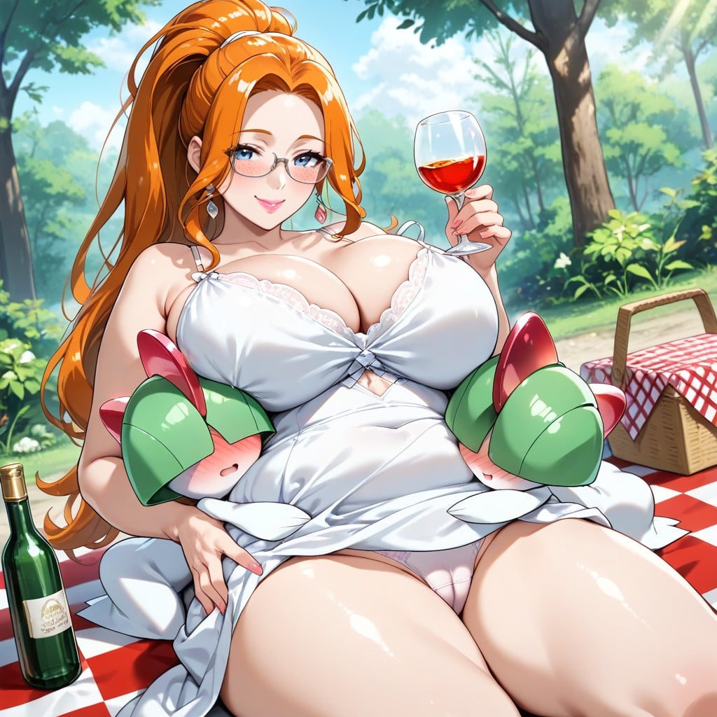 Drinking Red, White Summer Dress, Full Pink Lips Hentai AI Porn