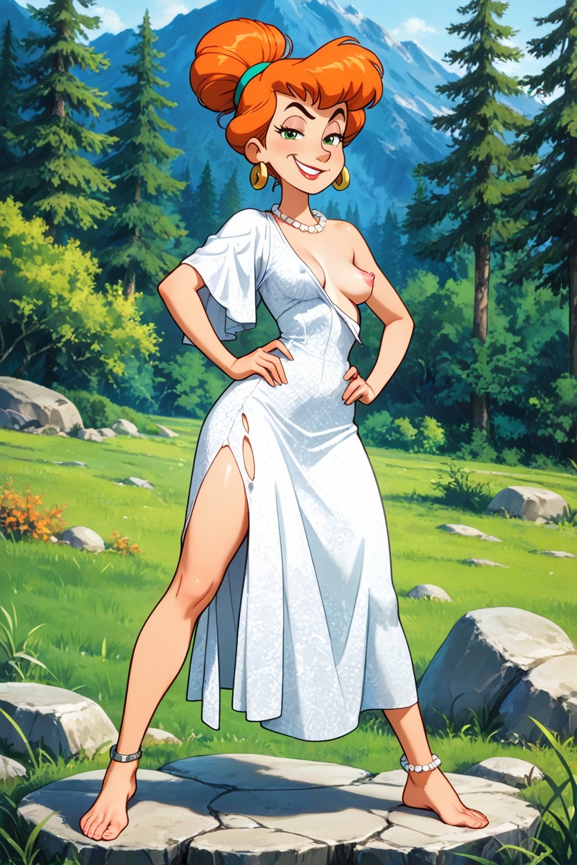 Mountains, Simple Dress, Perky Breasts Hentai AI Porn