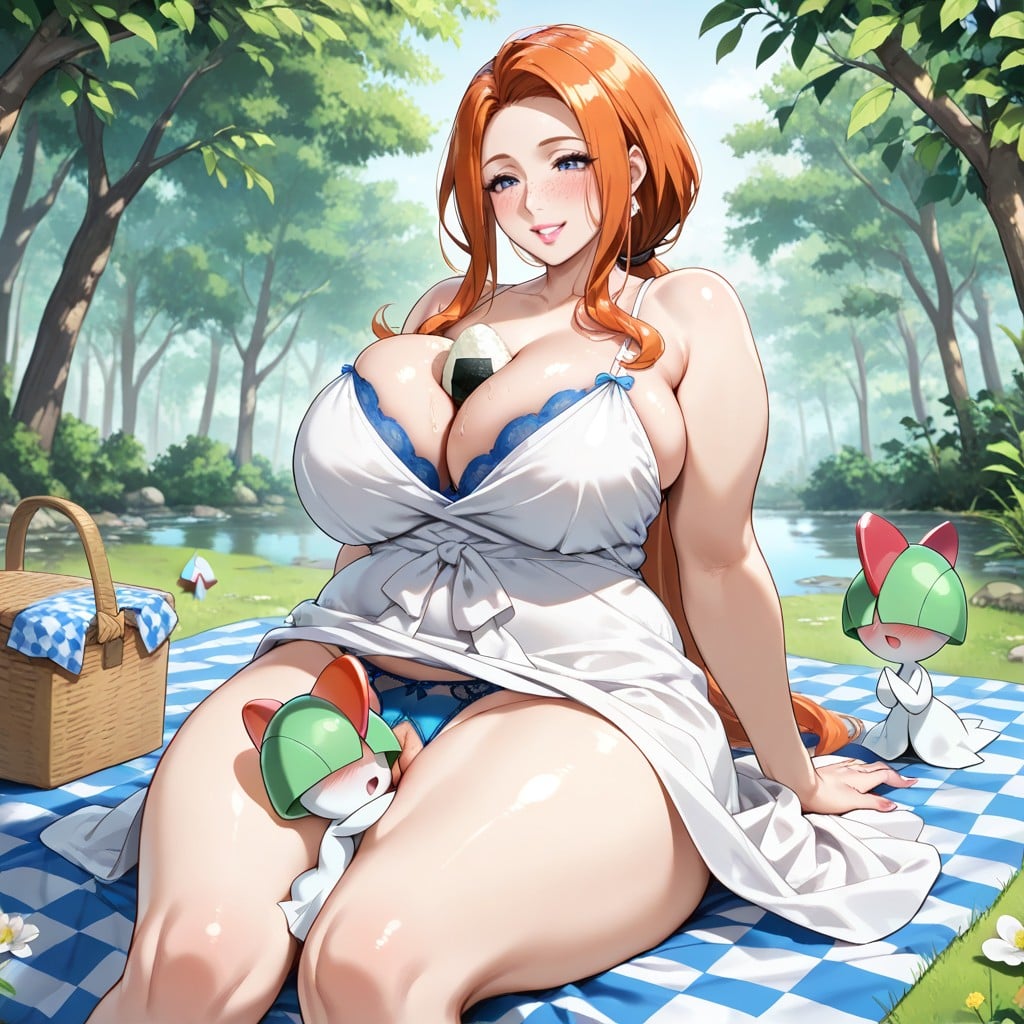 Knee-length Hem, Onigiri Rice Balls, Blushing Cheeks Hentai AI Porn