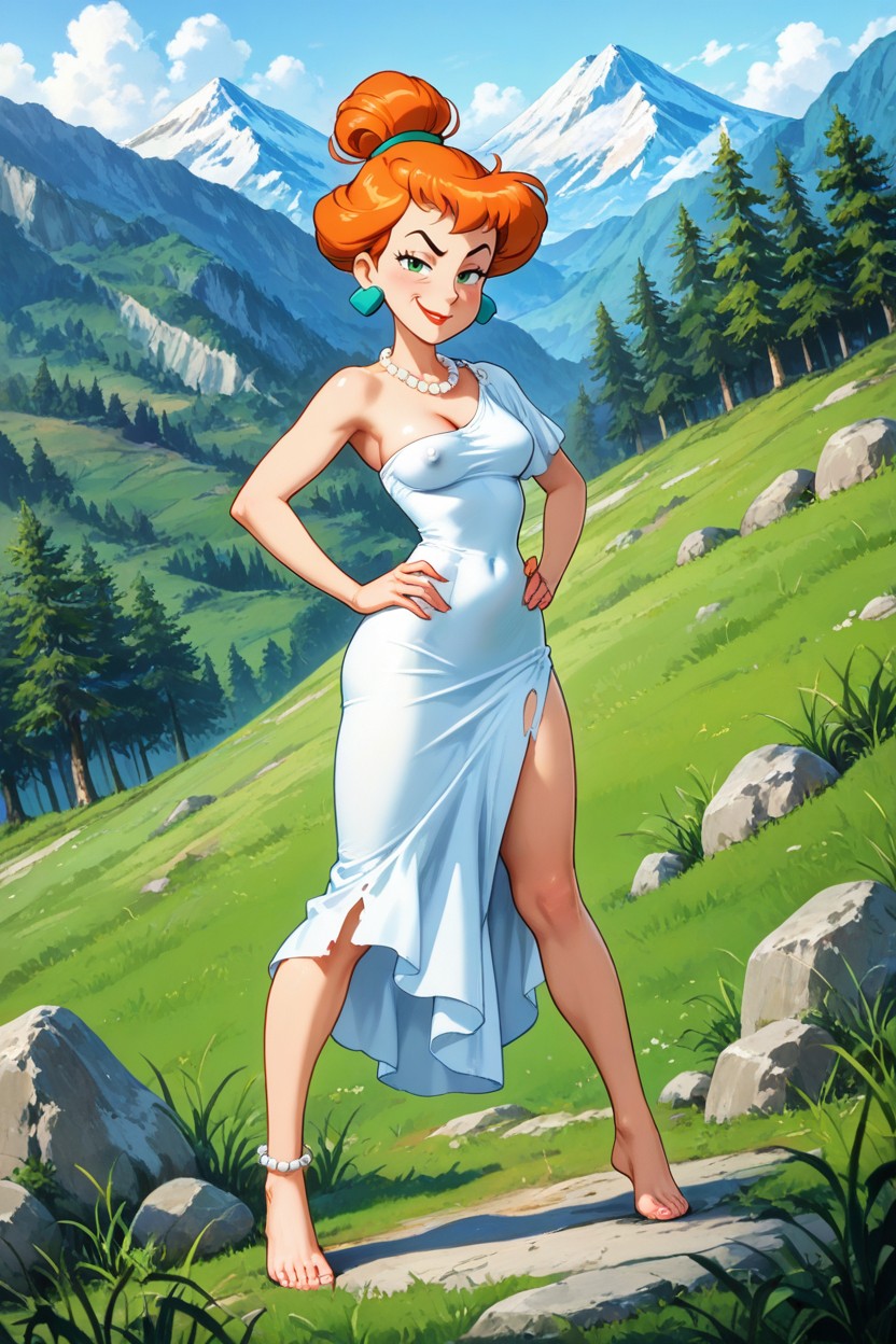 Hair In Bun, Tight Dress, Focus On Face Hentai AI Porn