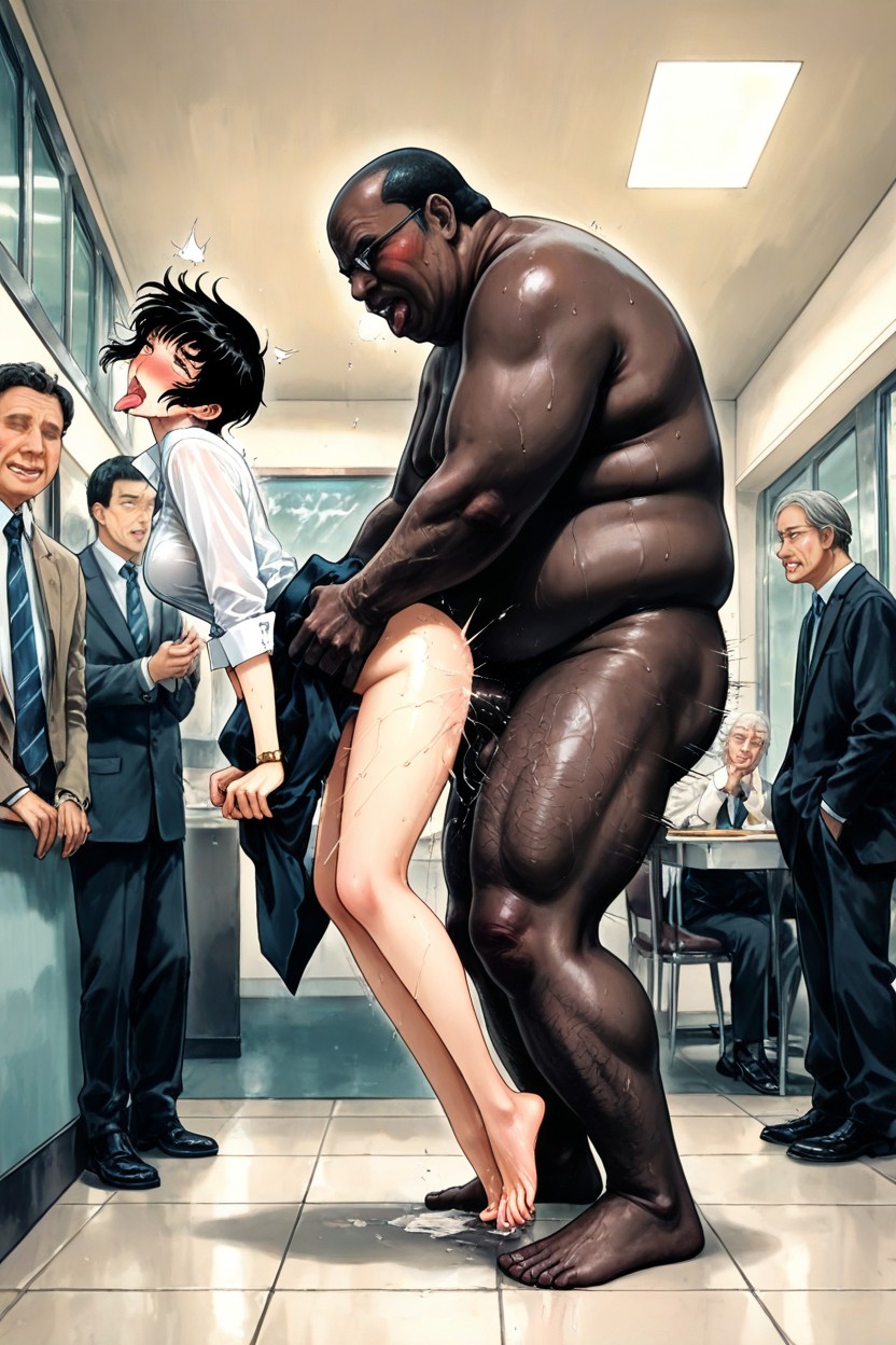 Ahegao, Suspended In The Air, Giant Interracial Men AI Porn