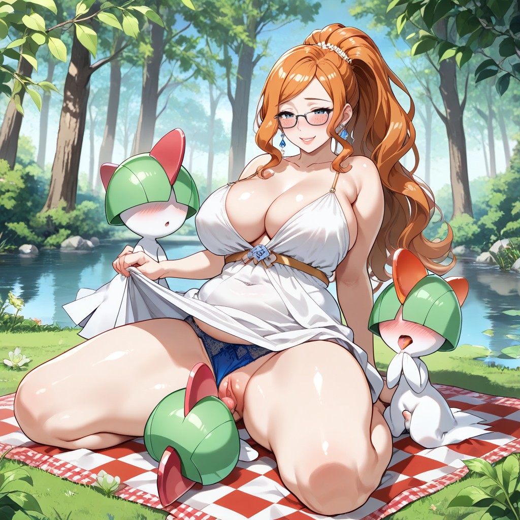 Blue Panties, Curvy Woman, Motherly Appearance Weavy Hair Hentai AI Porn