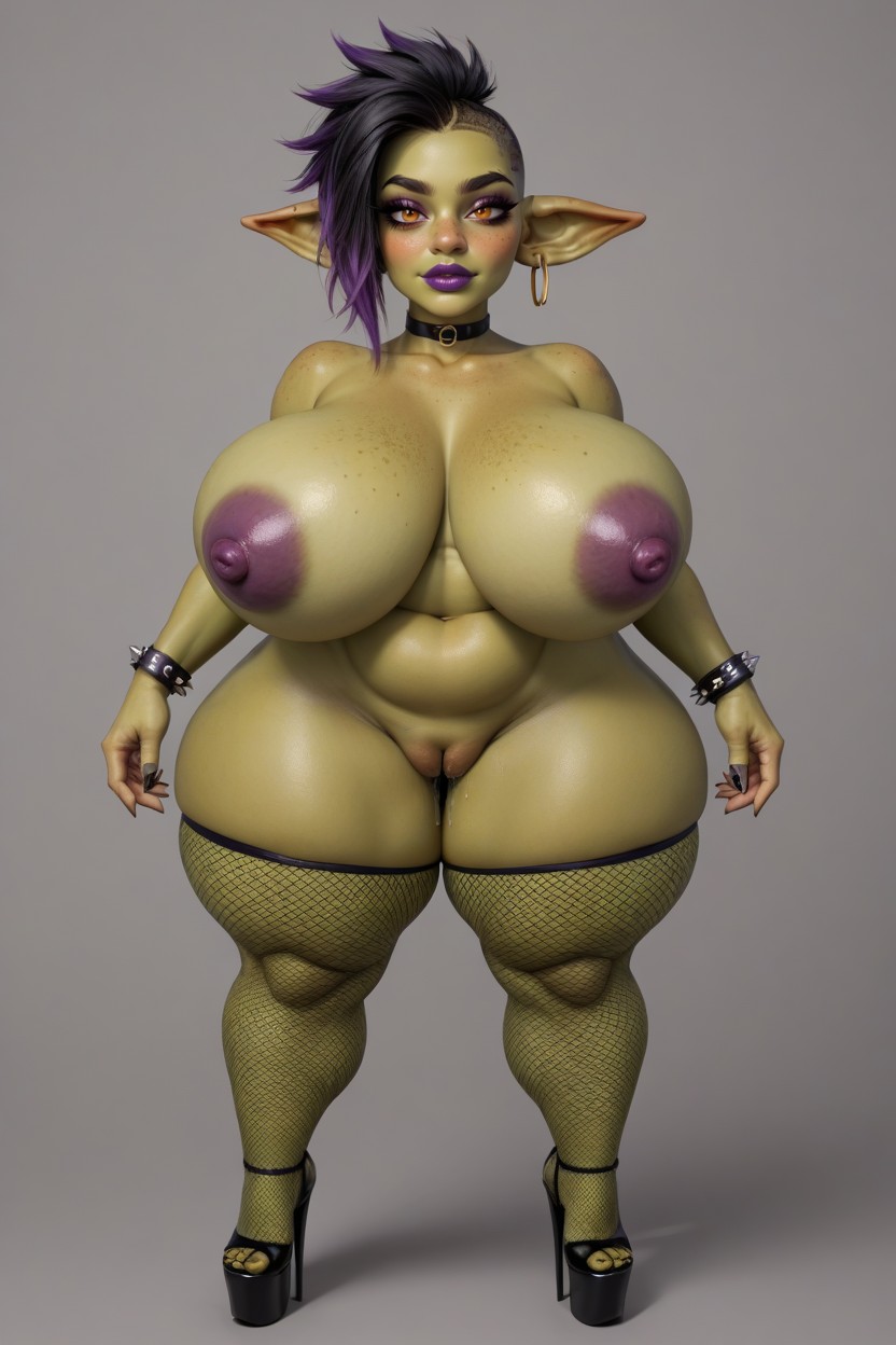 Dark Green Body Freckles, Tinted Red Nipples, Thick Freckles Under Eyes And Across Nose Hentai AI Porn