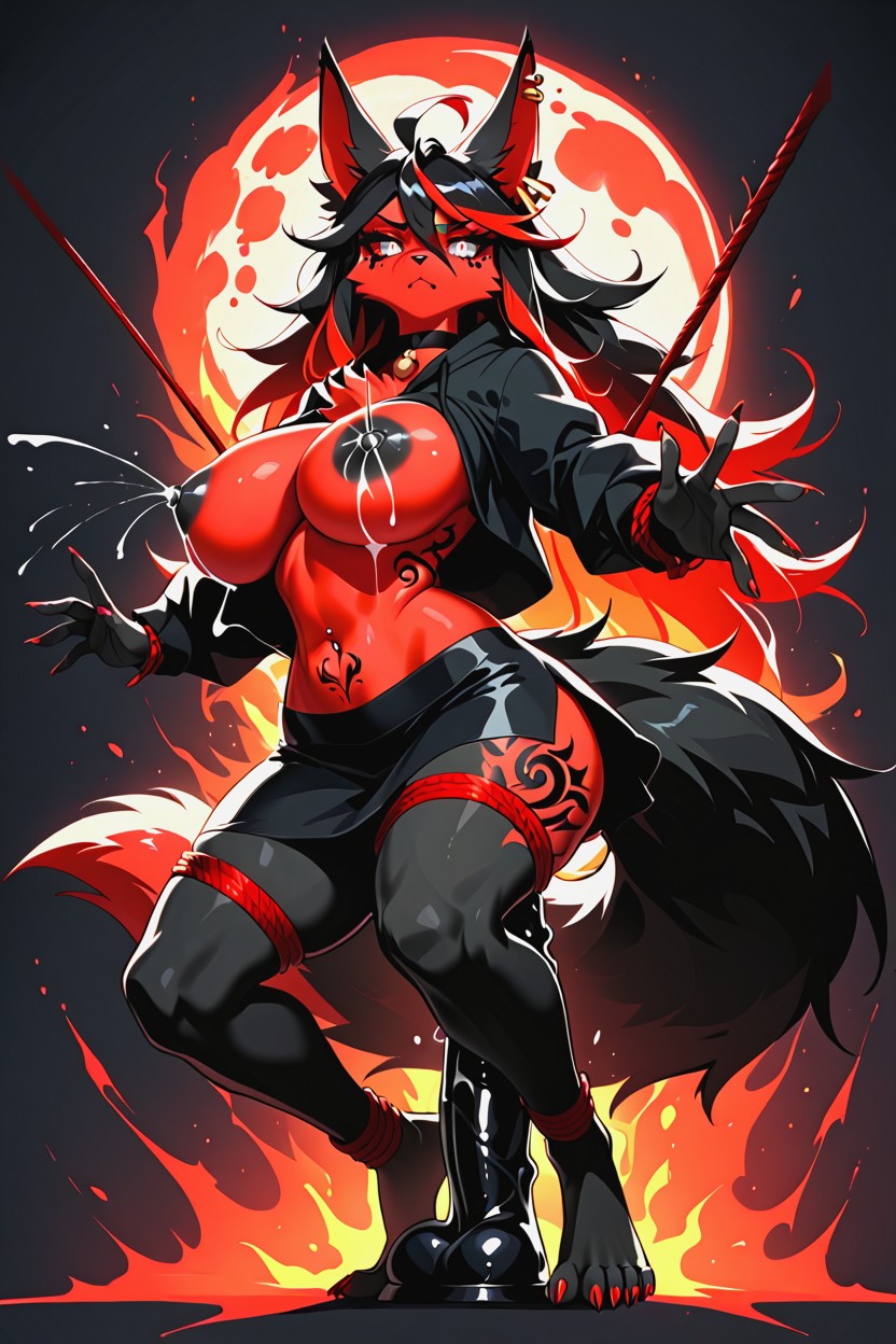 Large Breasts, Arms Spread, Black Skin Furry AI Porn