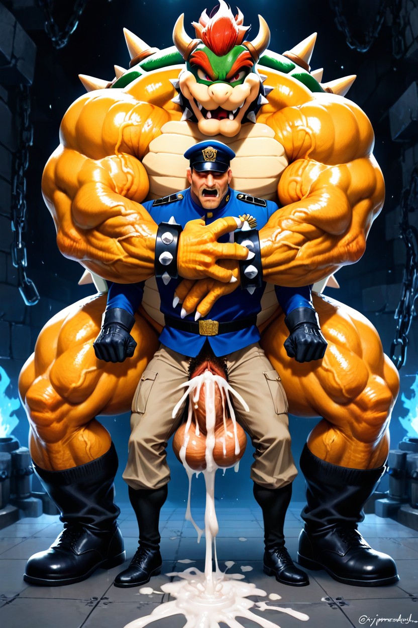 Man Wearing Explorer Clothes, Bowser Behind Explorer Man, Bowser Fucking Explorer Man With Pussy AI Gay Porn
