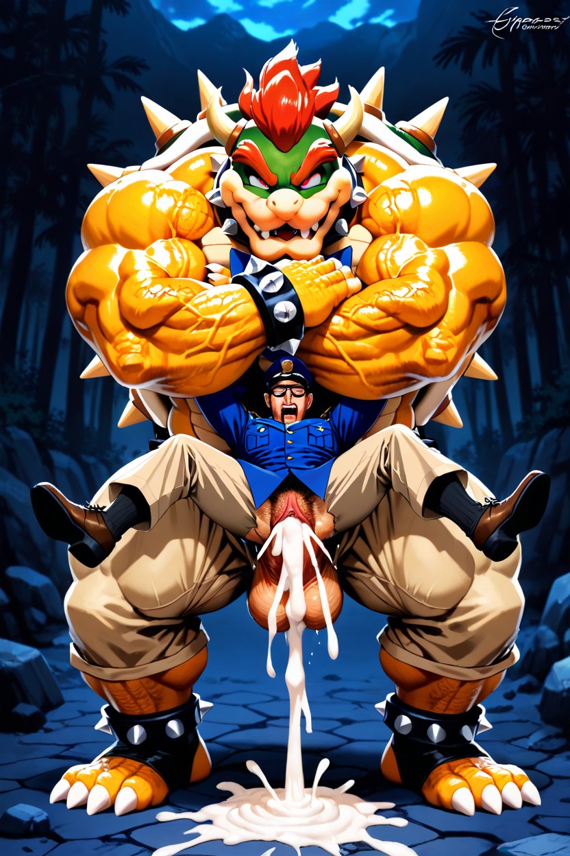 Full Body, Bowser Fucking Explorer Man From Behind, Bigger Than Explorer Man AI Gay Porn