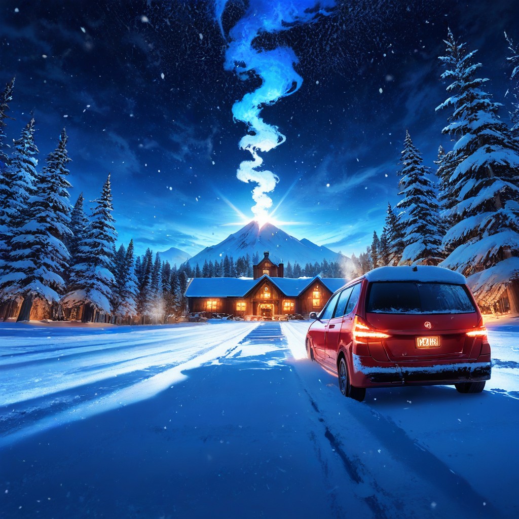 Smoke Curls From The Lodge's Chimney Under A Night Sky, Rails, Style AI Porn