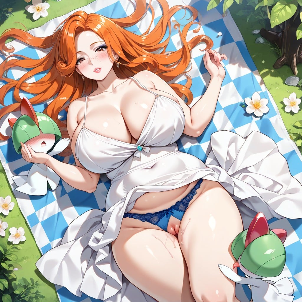 Cute, Sparkling Blue Eyes, Woman Holds Ralts Hentai AI Porn
