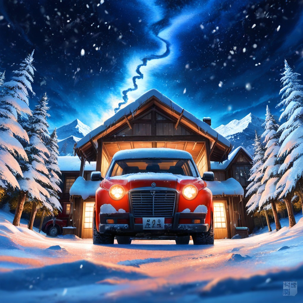 Wide-angle, Snowfall, Contrasting With Cold Blue Winter Light AI Porn