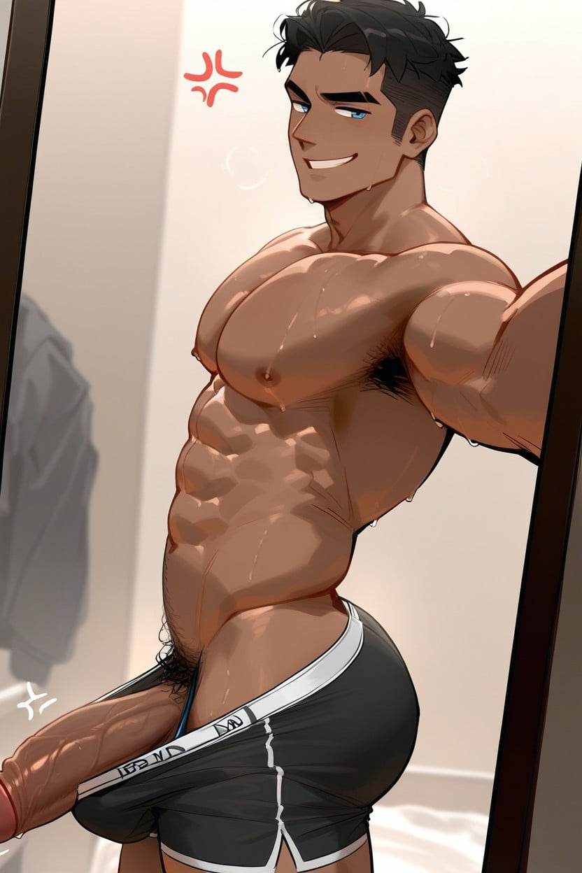 Tan Skin, Standing, Pants Down AI Gay Porn