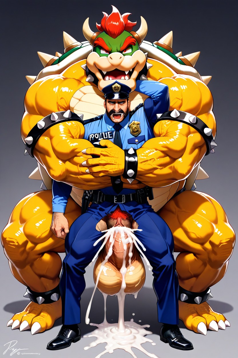 Intimately Hugging Male Police From Behind, Tired Face , Male Police Wearing Police Clothes AI Gay Porn