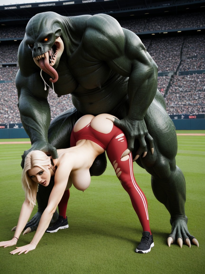 18+, Her Face Pressed To The Ground, In A Stadium AI Porn