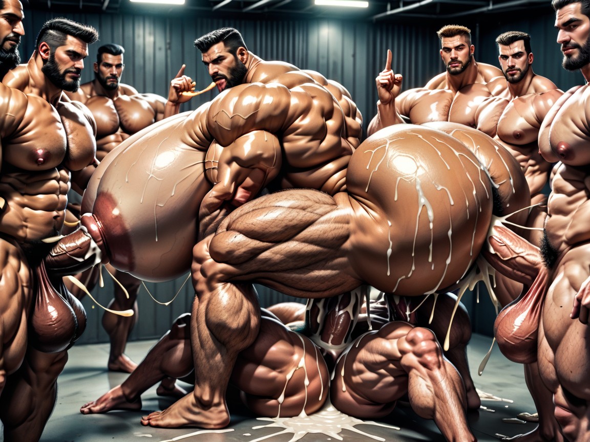Sweaty, Big Pecs, Hyper Bulky AI Gay Porn
